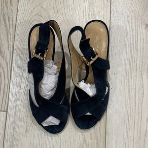 Michael Kors Navy Suede Cross-Strap Heels